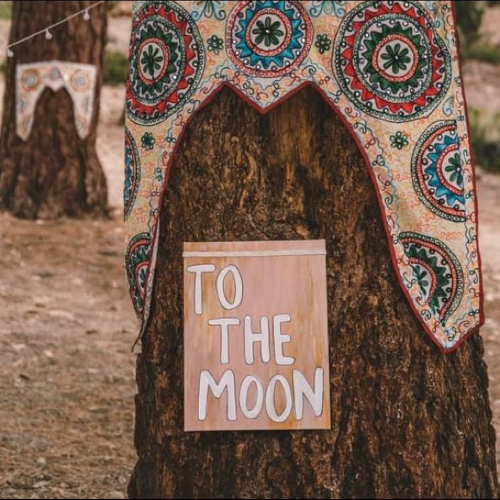 Handpainted (I love you) to the moon boho painting 14x18”